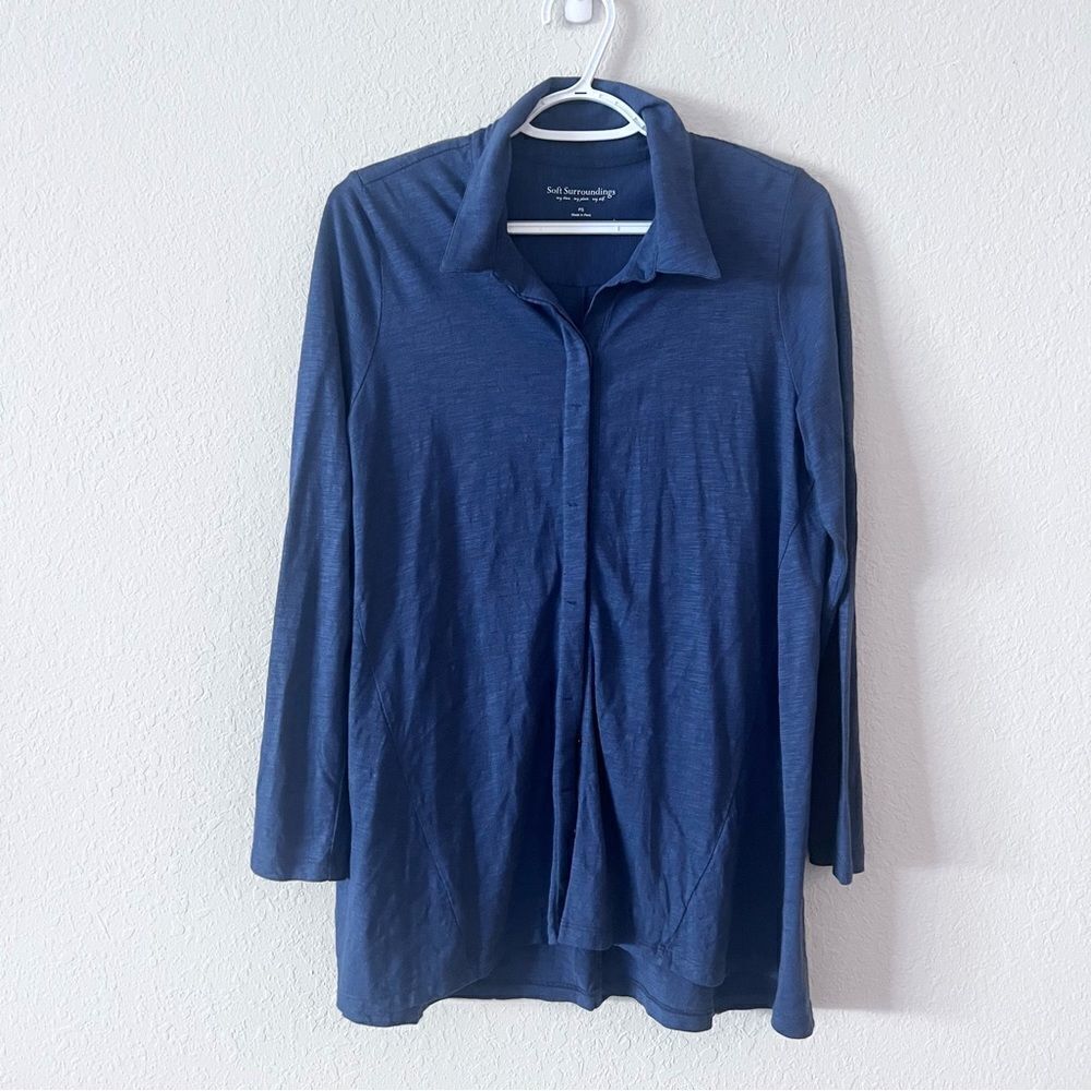 Soft Surroundings Size PS Blue Tallie Soft Knit Tunic Shirt Long Sleeve Button